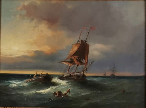 XIXe siècle - La flotte américaine prise dans la tempête - Eugène Isabey (1803-1886)