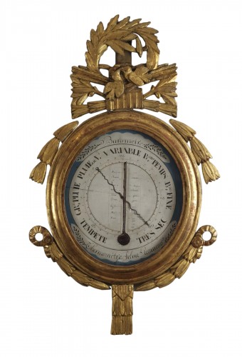 Baromètre-thermomètre Néo-classique aux attributs de mariage d'époque Louis XVI