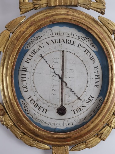 Baromètre-thermomètre Néo-classique aux attributs de mariage d'époque Louis XVI - Sérignan Antiquités