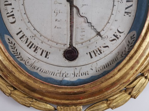 Antiquités - Baromètre-thermomètre Néo-classique aux attributs de mariage d'époque Louis XVI