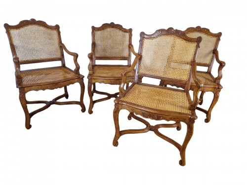 A Régence suite four Caned Armchairs early 18th century circa 1715