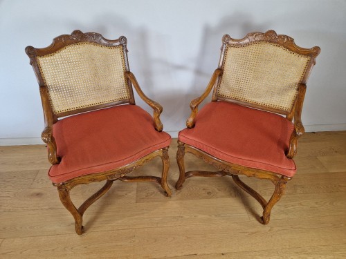 XVIIIe siècle - Suite de quatre fauteuils cannés d’époque Régence, vers 1715