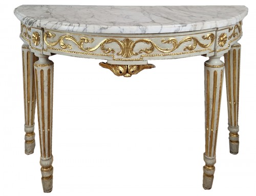 Console demi-lune à quatre pieds d’époque Louis XVI, Vers 1780