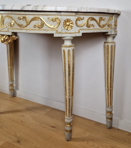 Antiquités - Console demi-lune à quatre pieds d’époque Louis XVI, Vers 1780