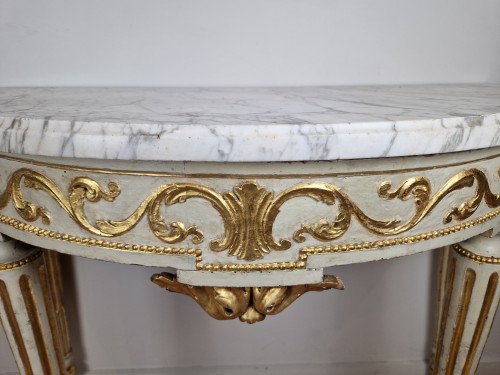 Antiquités - Console demi-lune à quatre pieds d’époque Louis XVI, Vers 1780