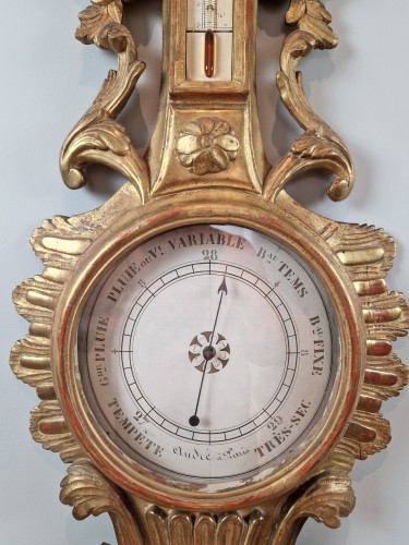 Objet de décoration Baromètre - Baromètre thermomètre Néo-classique aux attributs de l'amour, d’époque Transition