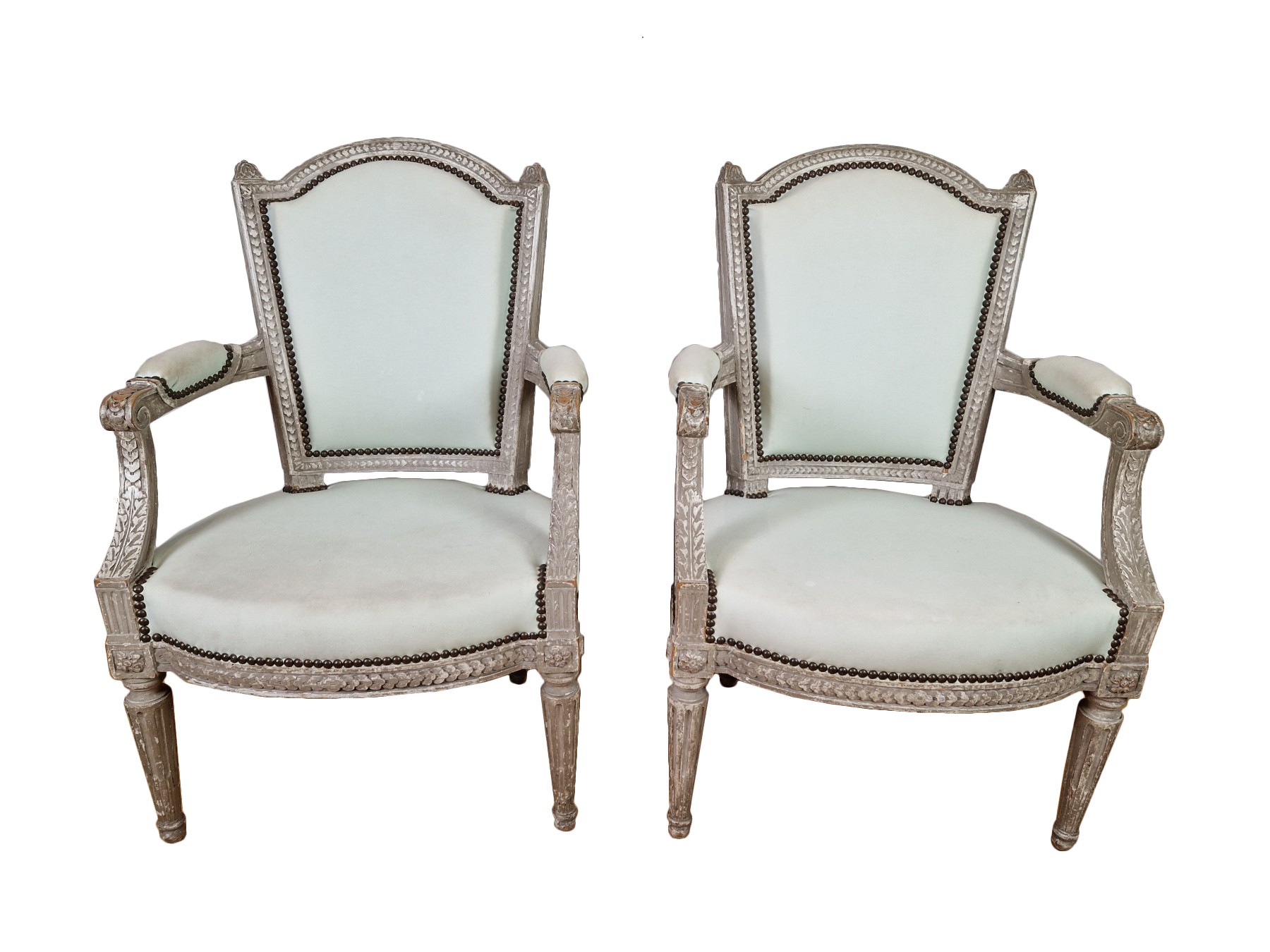 Louis XV Period Gray Painted Arm Chair, French, 18th Century