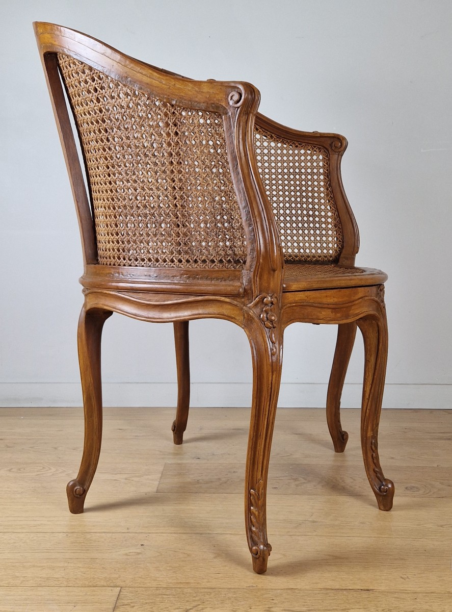 19th Century French Louis XV Cane Five-Leg Desk Armchair - Country