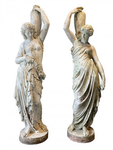 Pair Of Cast Iron Torches From Val D'osne After Mathurin Moreau