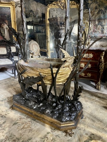 Miroir formant jardinière en bois doré et sculpté Italie fin du XIXe siècle - Antiquités Simon