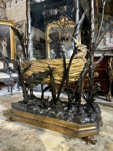 Antiquités - Miroir formant jardinière en bois doré et sculpté Italie fin du XIXe siècle