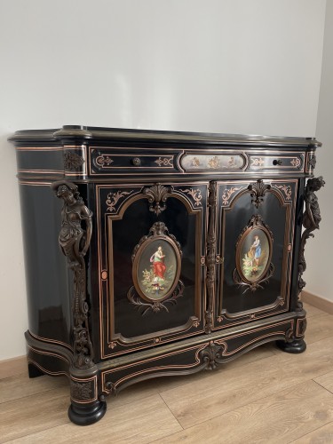 Meuble d'appui Napoléon III avec plaques de porcelaine - Mobilier Style Napoléon III