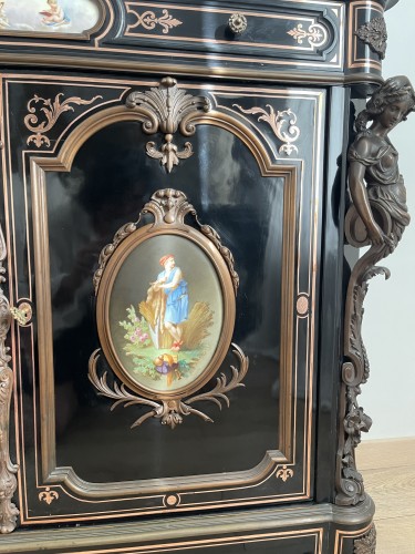 Napoléon III - Meuble d'appui Napoléon III avec plaques de porcelaine