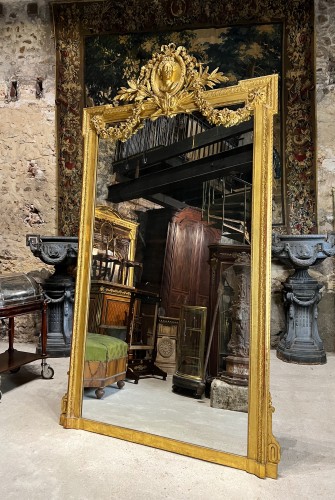 Mirrors, Trumeau  - Napoleon III Gilded Wooden Apollo Mirror 2m67 X 1m55 Louis XVI 