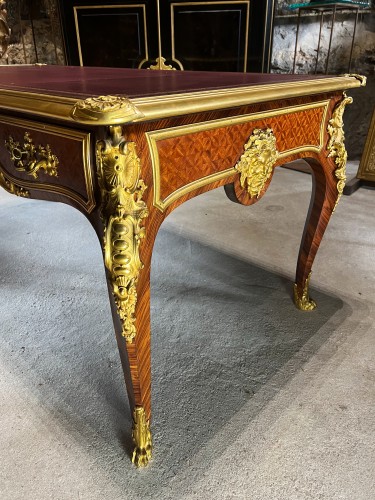 Antiquités - Bureau plat Napoléon III en marqueterie