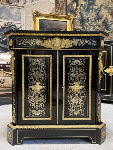 Paire de meubles d'appui en marqueterie Boulle signés Alphonse Giroux et Befort - Antiquités Simon