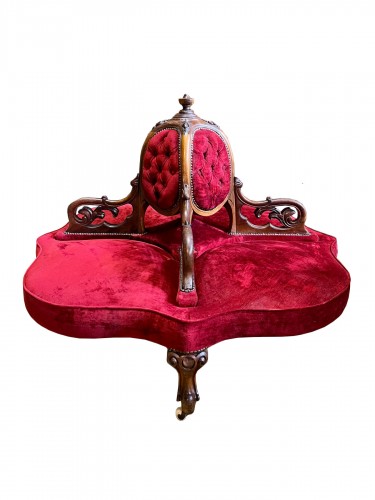 Napoleon III Red Velvet And Mahogany Central sofa