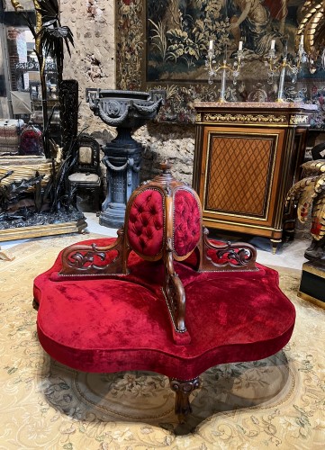 Seating  - Napoleon III Red Velvet And Mahogany Central sofa