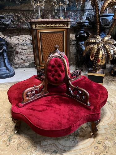 Napoleon III Red Velvet And Mahogany Central sofa - Napoléon III