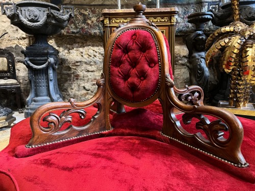 Antiquités - Napoleon III Red Velvet And Mahogany Central sofa