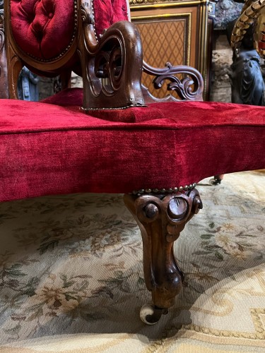 Antiquités - Napoleon III Red Velvet And Mahogany Central sofa