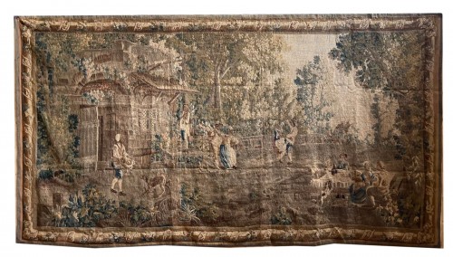 Early 18th-century Aubusson tapestry, village festival scene