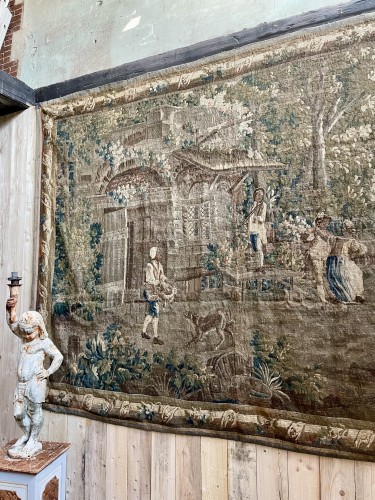 Tapisserie d'Aubusson du début XVIIIe siècle, scène de fête villageoise - Louis XV