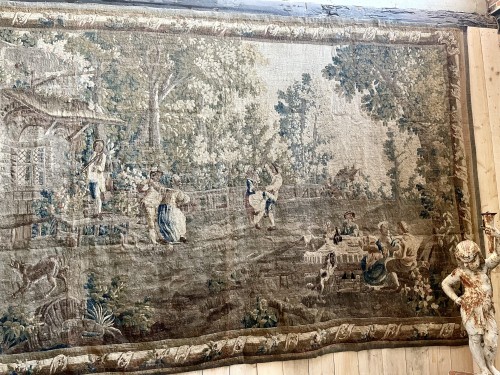 Louis XV - Early 18th-century Aubusson tapestry, village festival scene