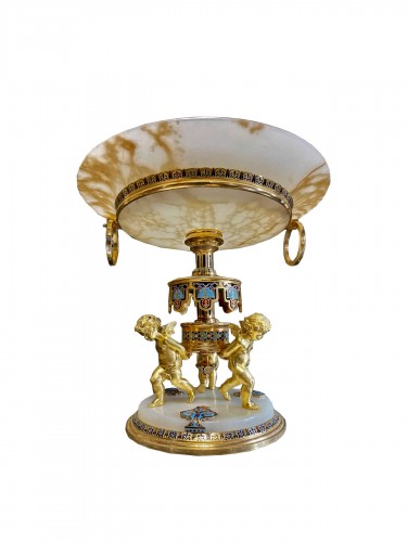 Gilt bronze, cloisonné and alabaster centerpiece, Paris work circa 1880