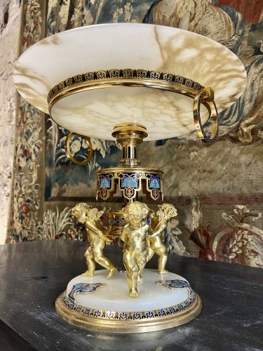 Gilt bronze, cloisonné and alabaster centerpiece, Paris work circa 1880 - Decorative Objects Style Napoléon III