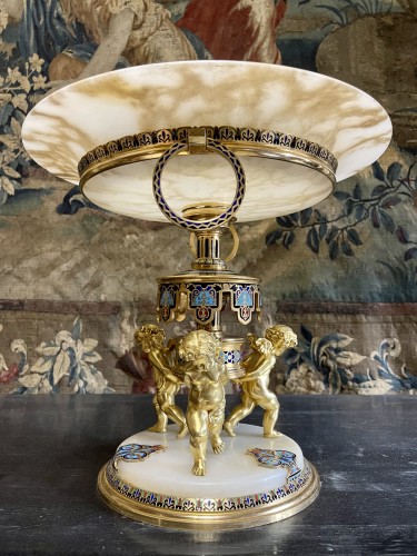 Antiquités - Gilt bronze, cloisonné and alabaster centerpiece, Paris work circa 1880