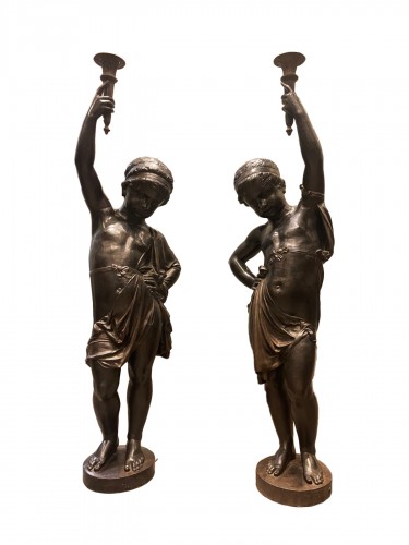 Pair of torchères &quot;aux chérubins&quot;, Val d&#039;Osne Foundry late 19th century