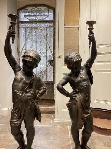 Pair of torchères &quot;aux chérubins&quot;, Val d&#039;Osne Foundry late 19th century - 