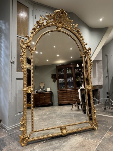 Miroirs, Trumeaux  - Miroir de cheminée Napoléon III en bois doré