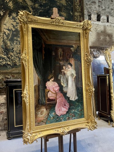 Art nouveau - Vicente Poveda Y Juan ( 1857-1935 ) - Scène d’intérieur datée 1905