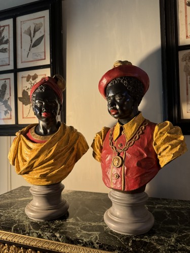 Paire de bustes de nubiens en régule patiné XIXe siècle - Objet de décoration Style Napoléon III