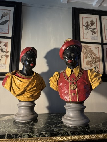 Paire de bustes de nubiens en régule patiné XIXe siècle - Antiquités Simon