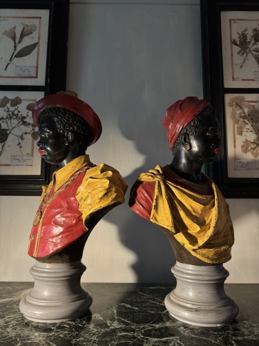 Paire de bustes de nubiens en régule patiné XIXe siècle - Napoléon III