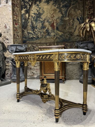 Napoleon III console in gilded and blackened wood - Furniture Style Napoléon III