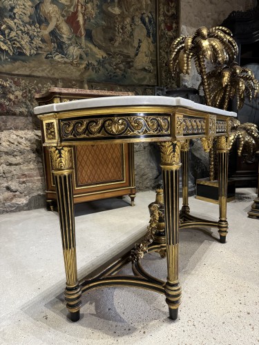 Napoleon III console in gilded and blackened wood - 