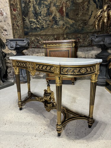 XIXe siècle - Console Napoléon III en bois doré et noirci