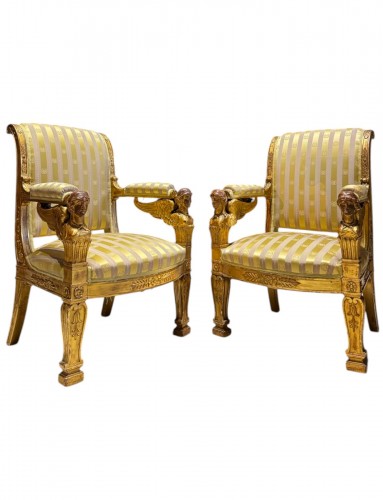 air of armchairs with caryatids, late 19th century, model by Jacob Desmalter
