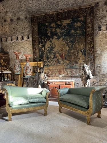 Pair of late 19th century Empire-style meridiennes - Seating Style Napoléon III