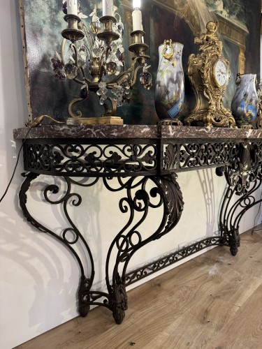 Antiquités - Console en fer forgé d’époque Napoléon III