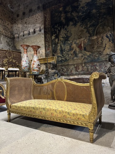 Banquette Napoléon III en bois doré et cannage   - Sièges Style Napoléon III