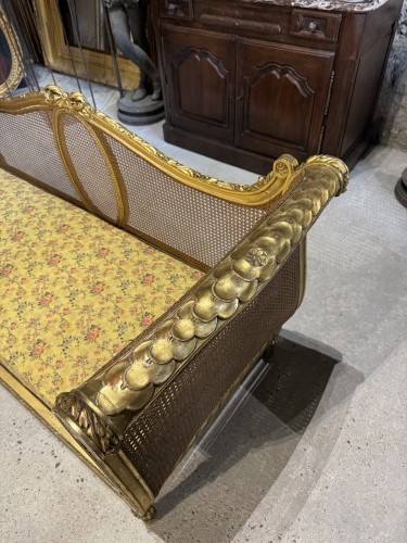 Banquette Napoléon III en bois doré et cannage   - Napoléon III