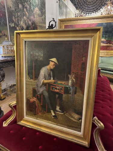 Théodore Didier Delamarre (1824-1889) «Marchand Chinois comptant ses sapèques » - Tableaux et dessins Style Napoléon III