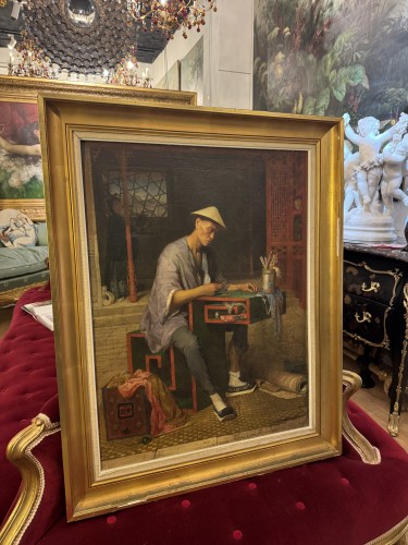 Tableaux et dessins Tableaux XIXe siècle - Théodore Didier Delamarre (1824-1889) «Marchand Chinois comptant ses sapèques »