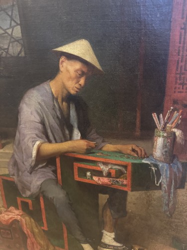 XIXe siècle - Théodore Didier Delamarre (1824-1889) «Marchand Chinois comptant ses sapèques »