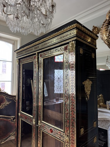 Antiquités - Vitrine de style Louis XIV en marqueterie Boulle XIXe siècle